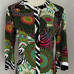 Joseph Ribkoff Womens Cardigan Top Sz 10 Multicolor Abstract Print 3\4 Sleeve